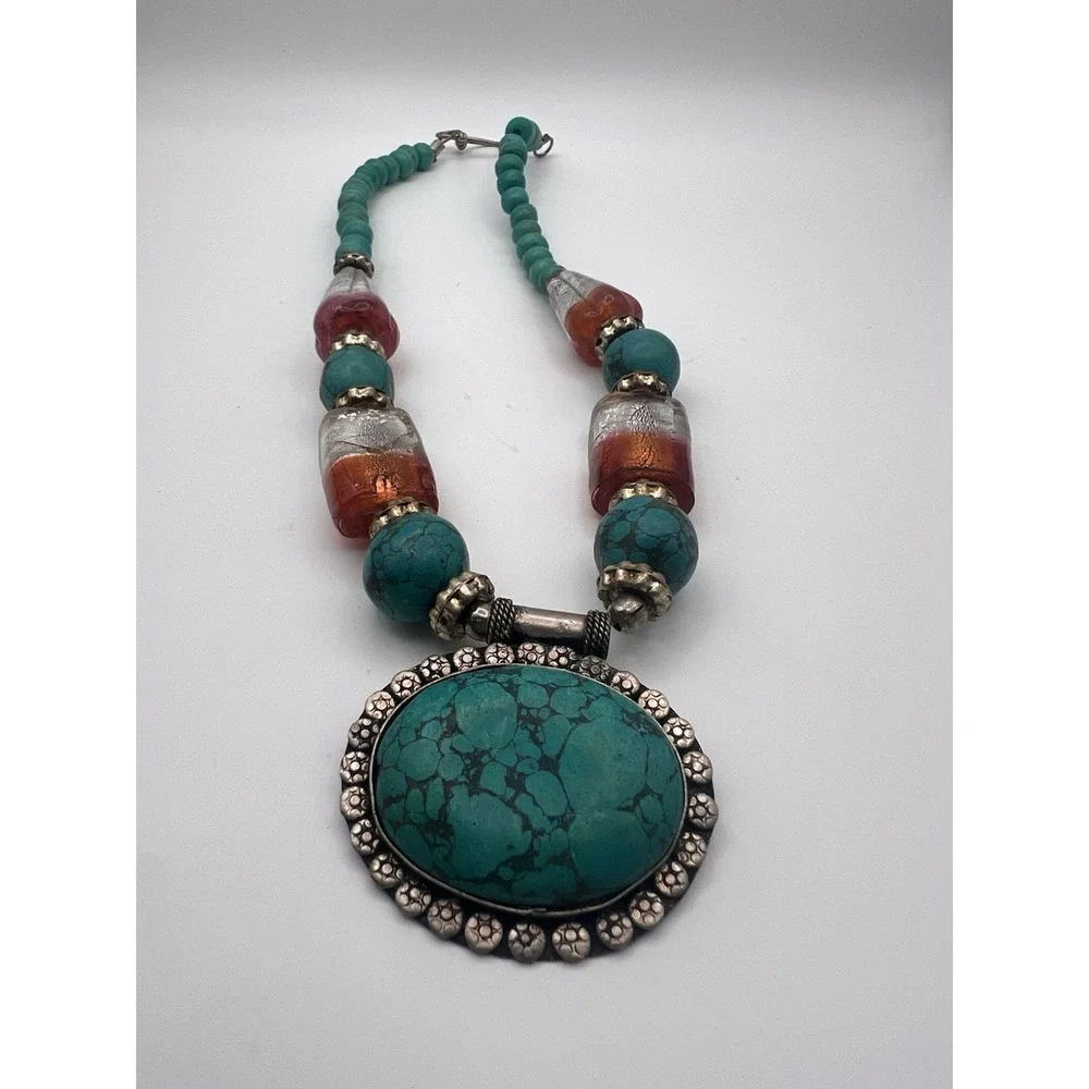 Native American Inspired Turquoise Necklace Tribal Jewelry